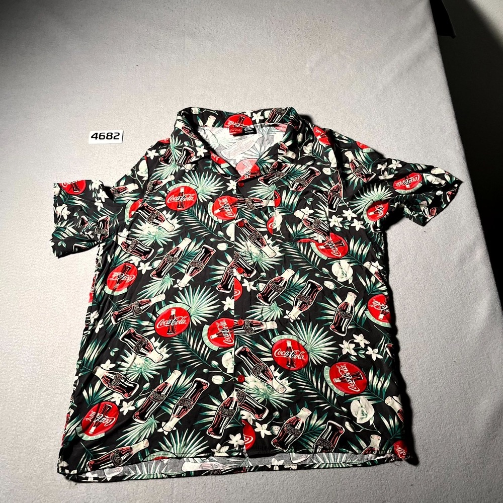 Enjoy Coca Cola Hawaiian Shirt Men XL Multicolor All Over Print Casual Button Up